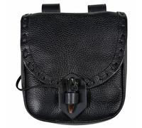 Mythrojan Marsupio in pelle vichinga, accessori per costumi medievali e rinascimentali, marsupio LARP - portamonete Cosplay - antico portamonete vintage, nero, 8”×7” (20.3cm×17.5cm), Pochette in pelle