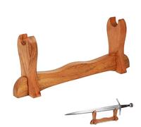 Mythrojan Medieval Sword Stand Solid Wood Horizontal Display Rack for Katana, Samurai, Gladiator, Crusader Swords Elegant Tabletop Holder, 1-Tier