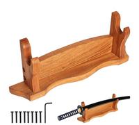 Mythrojan Medieval Sword Stand Solid Wood Horizontal Display Rack for Katana, Samurai, Gladiator, Crusader Swords Elegant Tabletop Holder, 1-Tier