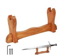 Mythrojan Medieval Sword Stand Solid Wood Horizontal Display Rack for Katana, Samurai, Gladiator, Crusader Swords Elegant Tabletop Holder, 1-Tier