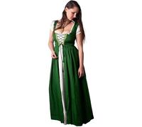 Mythrojan Medieval Traditional Women's Renaissance Irish Celtic Dress Overdress Adult Costume, Chemise with Over Dress Medieval Renaissance Costume SCA LARP - Green, 2XL/3XL