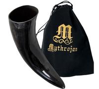 Mythrojan Viking Drinking Horn 400 ml Real Horn for Ale Wine Beer Norse Tankard Food Grade Genuine Horn Vikings Style Gift For Men and Women