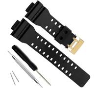MyTime Cinturino di ricambio in resina naturale per Casio G-Shock GD120/GA-100/GA-110/GA-100C (nero + fibbia dorata)