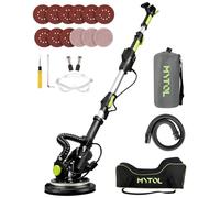 MYTOL Levigatrice per Muro con Aspiratore, 900W Elettrica Giraffa Levigatrice per cartongesso Manico Allungabile Pieghevole, 6 Velocità Variabili Massimo 1800U/min, Luce LED, Verde
