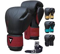 Mytra Fusion Guantoni da Boxe Incluso con impacchi a mano gratuiti Guantoni Boxe Guanti da Muay Thai da allenamento MMA uomini e donna Guanti Boxe (Black/Maroon, 12-oz)