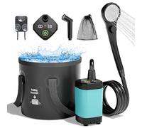 Mytrix Kit complet de Douche de Camping Portable amélioré, Pompe Rechargeable de 6000 mAh, tête de pulvérisation Multi-Mode, seau d'Eau 5 litres per Escursioni in Viaggio all'aperto, Blu