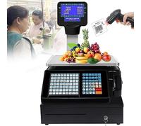 MYUYEE Bilancia con Calcolo del Prezzo E Display A Colonna, Bilancia con Stampante Integrata, Registratore di Cassa, Stampa di Etichette, Display A Colonna, Capac(C)