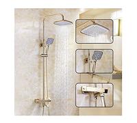 MYUYEE Doccia A Mano, Sistema Doccia con Miscelatore Gold Rain E Termostato, Set Doccia in Ottone con Soffione A Pioggia, Doccetta A Mano, Rubinetto per Vasca da Bagno(Un)