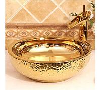 MYUYEE Lavandino da appoggio per Hotel per bistrot all'aperto - Lavandino da appoggio per Bagno e lavabo Rotondo in Ceramica Dorata per Bagno Guardaroba Ufficio,IO