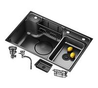 MYUYEE Lavelli da Cucina Lavelli da Cucina Lavello Nero in Stile Giapponese con Cestino sospeso postazione di Lavoro con lavello in Acciaio Inossidabile 304 lavelli,Lavello Nero - 75 * 48cm