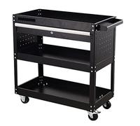 MYUYEE Rolling Tool Cart Service Cart,3Tier Metal Steel Utility Cart with Wheels for Mechanics,Auto Repair Parts Cart(Single Black)
