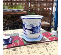 MYUYEE Set di 1 Vaso in Ceramica Blu e Bianco vasi da Fiori in Ceramica Cinese Vaso Decorativo per Piante grasse con vassoi per Interni Esterni scrivania Giardino,E