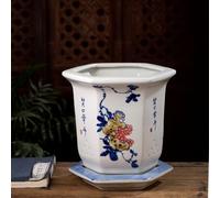 MYUYEE Set di 1 Vaso in Ceramica Blu e Bianco vasi da Fiori in Ceramica Cinese Vaso Decorativo per Piante grasse con vassoi per Interni Esterni scrivania Giardino,C