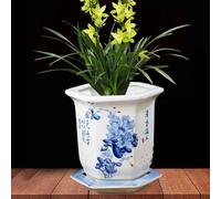 MYUYEE Set di 1 Vaso in Ceramica Blu e Bianco vasi da Fiori in Ceramica Cinese Vaso Decorativo per Piante grasse con vassoi per Interni Esterni scrivania Giardino,B