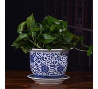 MYUYEE Vasi da Fiori in Porcellana Blu e Bianca con Foro di drenaggio Decorazioni Floreali per vivai vasi Decorativi con sottovaso per Piante da Interno e da Esterno,D-16cm*23cm