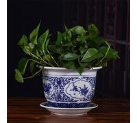 MYUYEE Vasi da Fiori in Porcellana Blu e Bianca con Foro di drenaggio Decorazioni Floreali per vivai vasi Decorativi con sottovaso per Piante da Interno e da Esterno,E-32cm*39cm