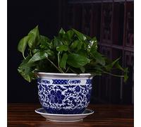 MYUYEE Vasi da Fiori in Porcellana Blu e Bianca con Foro di drenaggio Decorazioni Floreali per vivai vasi Decorativi con sottovaso per Piante da Interno e da Esterno,B-12cm*17cm