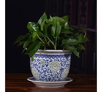 MYUYEE Vasi da Fiori in Porcellana Blu e Bianca con Foro di drenaggio Decorazioni Floreali per vivai vasi Decorativi con sottovaso per Piante da Interno e da Esterno,C-23cm*33cm