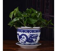 MYUYEE Vasi da Fiori in Porcellana Blu e Bianca con Foro di drenaggio Decorazioni Floreali per vivai vasi Decorativi con sottovaso per Piante da Interno e da Esterno,A-35cm*48cm