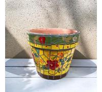 MYUYEE Vaso da Fiori Moderno in Ceramica Fatto a Mano con Mosaico e Foro di drenaggio da 906 Pollici Rotondo per Piante di Erbe aromatiche da Interno ed Esterno,Giallo