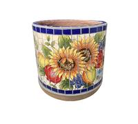 MYUYEE Vaso da Fiori per Esterni in Stile retrò Messicano Dipinto in Spagna pianta Rotonda in Ceramica Bonsai Decorazione da Giardino dal Pavimento al soffitto,C-35,5 * 34,5 cm
