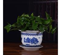 MYUYEE Vaso Decorativo in Ceramica in Porcellana Blu e Bianca con sottovaso per Piante da Interno Contenitore per Fiori con Foro di drenaggio per Piante Bonsai.,E-19cm*28cm