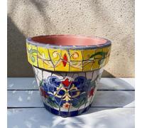 MYUYEE Vaso per Piante grasse Mandala con Foro di drenaggio da 728 Pollici Vaso per Piante grasse in Ceramica boema Fatto a Mano con Mosaico per Piccole Piante,Bianco