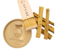 MYVIBE Set Palo Santo - Legno di incenso dal Perù 5 pezzi (40g) + porta bastoncini di incenso + fiammiferi - per i rituali di pulizia e la benedizione della casa