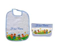 MyVorrei Set Busta+Bavaglio Spugna per Asilo | Cotone 100% | Busta cm 27x18 chiusa Bavaglio cm 26x35 | Personalizzabile con Nome