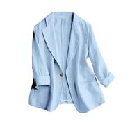 Mywinway - Blazer da donna casual, a maniche 3/4, leggero, in cotone e lino, per l'estate e la primavera, Azzurro chiaro, Small