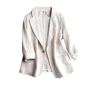 Mywinway - Blazer da donna casual, a maniche 3/4, leggero, in cotone e lino, per l'estate e la primavera, Beige, Large