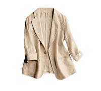 Mywinway - Blazer da donna casual, a maniche 3/4, leggero, in cotone e lino, per l'estate e la primavera, Cachi, XXX-Large