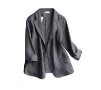 Mywinway - Blazer da donna casual, a maniche 3/4, leggero, in cotone e lino, per l'estate e la primavera, Grigio, XXX-Large