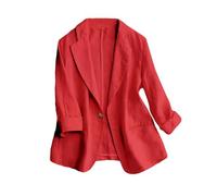 Mywinway - Blazer da donna casual, a maniche 3/4, leggero, in cotone e lino, per l'estate e la primavera, Rosso, XX-Large