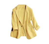Mywinway - Giacca da donna casual, a maniche 3/4, leggera, in cotone e lino, per l'estate e la primavera, Giallo, XX-Large