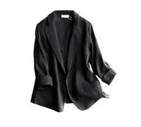 Mywinway - Giacca da donna casual, a maniche 3/4, leggera, in cotone e lino, per l'estate e la primavera, nero, Medium