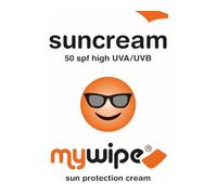 mywipe Crema solare da viaggio in bustina Factor 50 SPF e UVA 8, crema solare idratante adatta a tutti i tipi di pelle, 1 bustina da 4 g, dimensioni bustina 60 x 80 mm