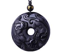 MYXJX collana di ossidiana, Collana con ciondolo con fibbia di sicurezza PiXiu in ossidiana smerigliata naturale, da uomo e da donna