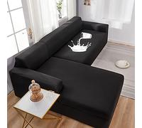 MYXJX copridivano, Copridivani componibili elastici impermeabili a forma di L for divani a 2 + 3 posti(Black,L shape:2 seater+3 seater)