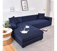 MYXJX copridivano, Copridivani componibili elastici impermeabili a forma di L for divani a 2 + 3 posti(Navy,4 seat(235~300cm))