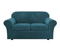 MYXJX copridivano, Copridivano in velluto morbido, copridivano elasticizzato, divano a due posti con 2 cuscini e fondo elastico(Deep Water Blue)