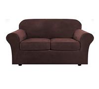 MYXJX copridivano, Copridivano in velluto morbido, copridivano elasticizzato, divano a due posti con 2 cuscini e fondo elastico(Brown)