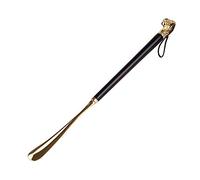 MYXJX corno da scarpe, Calzascarpe di alta qualità in metallo e legno con manico lungo(Black Lion 32cm)