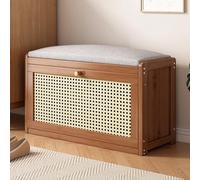 MYXJX panca per scarpe, Con ripiano regolabile e cuscino di seduta in lino, panca portaoggetti in legno for corridoio e camera da letto(Brown,50 * 24 * 44cm)