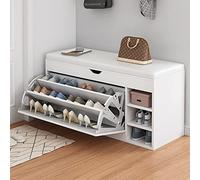 MYXJX panca per scarpe, Con seduta imbottita e cassetti ribaltabili, contenitore for ingresso, soggiorno, corridoio, bagno, piccolo(White,80x34x50cm)