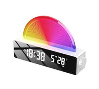 MYXJX sveglia, Orologio elettronico a specchio a LED, suoni e luci d'atmosfera, funzione di simulazione dell'alba senza ticchettio(White)
