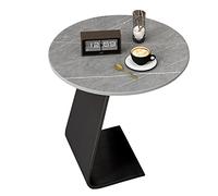 MYXJX tavolino, Comodino da camera da letto con ripiano in lastra di roccia, tavolino angolare rotondo da soggiorno piccolo, mensola multifunzionale con staffa in ferro(Gray,60CM)