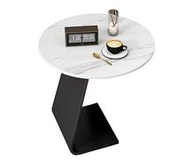 MYXJX tavolino, Comodino da camera da letto con ripiano in lastra di roccia, tavolino angolare rotondo da soggiorno piccolo, mensola multifunzionale con staffa in ferro(White,40CM)