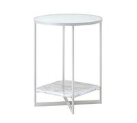 MYXJX tavolino, Semplice tavolo ad angolo a doppio strato, comodino/tavolino in marmo di ferro, tavolino in vetro for camera da letto di lusso leggero(White)