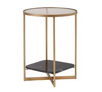 MYXJX tavolino, Semplice tavolo ad angolo a doppio strato, comodino/tavolino in marmo di ferro, tavolino in vetro for camera da letto di lusso leggero(Gold)